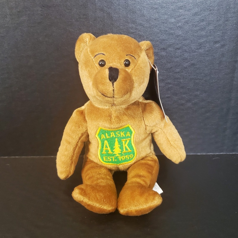 Alaskan Friends Brown Teddy Bear Beanie Embroidered Belly Patch AK Souvenir Tags